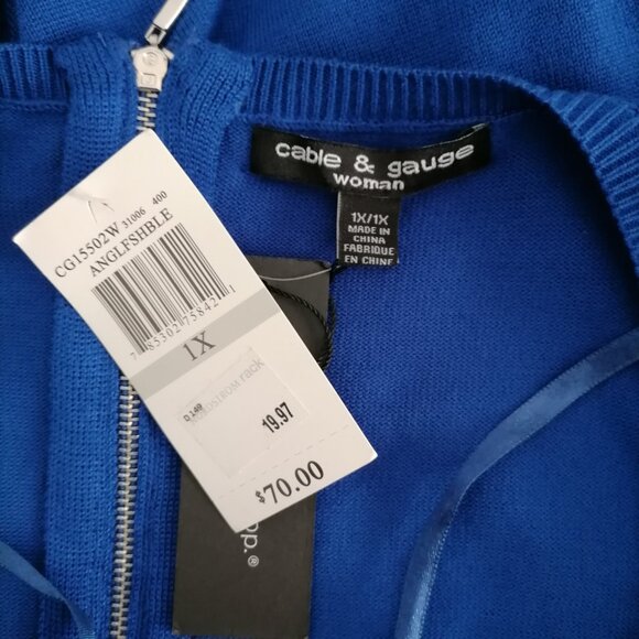 NWT Cable & Gauge Womens Blue Scoop Neck Back Zip Drop Shoulder Sweater Size 1X - Picture 5 of 7